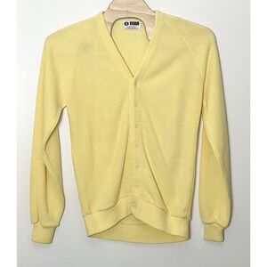 Vintage Titan Cardigan Sweater Men's Large Tall Yellow 80s‎ Mod Light Academia
